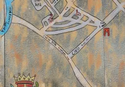 Una cartina di Busca realizzata su un rattoppo murale